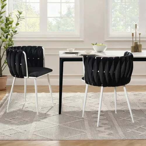 Miniatura 32 de Juego de 2 sillas de comedor de terciopelo, sillas tapizadas tejidas para sala de estar, sillas modernas de cocina y comedor, sillas decorativas