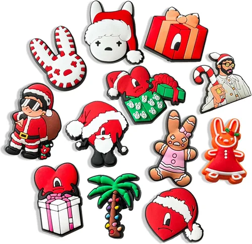 RONGYUH 12 dijes de zapatos de conejo malo para decoración de sandalias de zueco, dijes de zapatos de Navidad para adultos y niños, regalos de