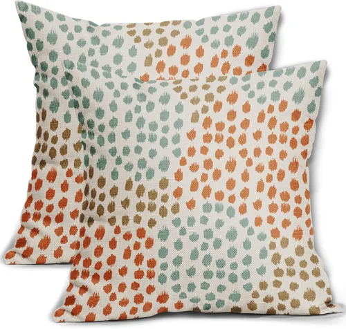 Miniatura 34 de Fundas de almohada marrón y blancas de 18 x 18 pulgadas, juego de 2 almohadas boho grises con lunares, fundas de almohada modernas estampadas