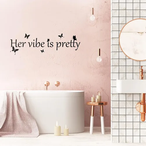 Miniatura 4 de Her Vibe is Pretty - Calcomanía para pared, diseño de mariposas vívidas, citas inspiradoras, positivas, para mujer, oficina, 31.5 x 9.4 pulgadas