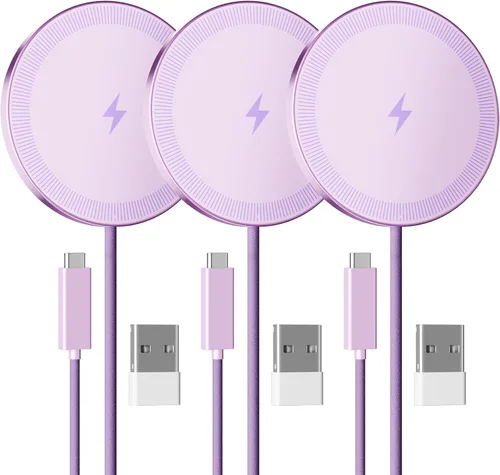 Miniatura 12 de Paquete de 2 cargadores inalámbricos magnéticos de 15 W: almohadilla de carga rápida para iPhone Air 17 16 15 14 13 12 Pro Max, Samsung Galaxy S26
