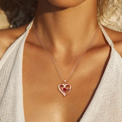 Miniatura 2 de Collar de corazón para mujer, oro de 18 quilates sobre plata de ley 925, collar para mujer con una piedra natal de piedras preciosas, cumpleaños