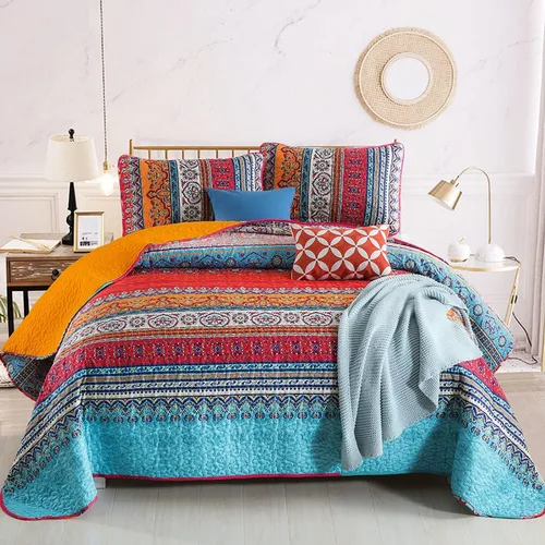 Miniatura 27 de WONGS BEDDING Juego de Colcha Morada Tamaño King, Juego de Colchas Bohemias a Rayas de 3 Piezas, Colcha Ligera de Microfibra para Todas las Púrpura