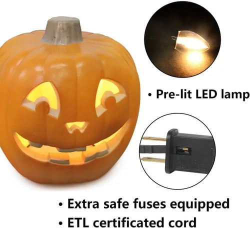 Miniatura 6 de iHomegarden Halloween Linterna de calabaza – Farol iluminado Jack O – Farol de calabaza preiluminado