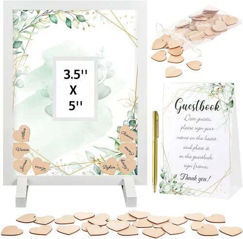 Alternativas de libro de invitados Kosiz para Baby Shower, decoraciones de baby shower con corazones de madera para 60 invitados, marco de foto de