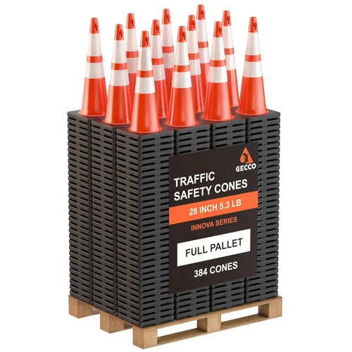 Miniatura 9 de GECCO ™ Paquete de 8 conos de tráfico naranjas de 28 pulgadas y 5.3 libras con agujero para la cadena, conos de seguridad, conos naranjas, conos