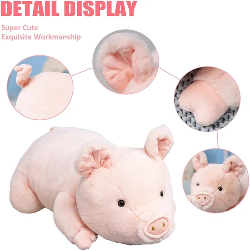Miniatura 3 de Litence Animales de peluche con peso, 3.3 libras de cerdo con peso, animales de peluche de cerdo rosa, juguete de almohada para abrazar para niños