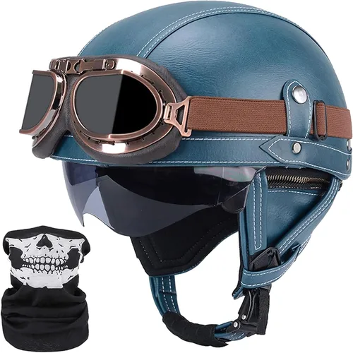 Miniatura 11 de Casco de motocicleta de estilo alemán, casco de cuero retro, aprobado por el DOT, para adultos, hombres y mujeres, casco de media cara vintage