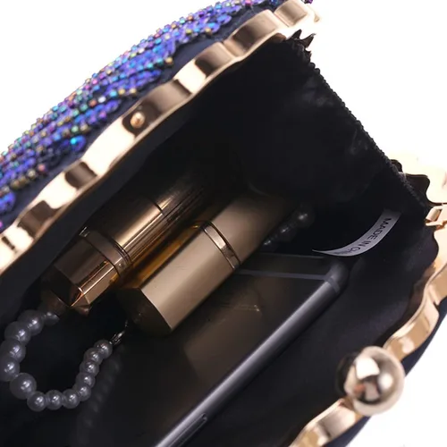 Miniatura 4 de LIFEWISH Bolso de noche único con lentejuelas de lujo para mujer, para boda, novia, fiesta, graduación, bolso de mano (azul pavo real)