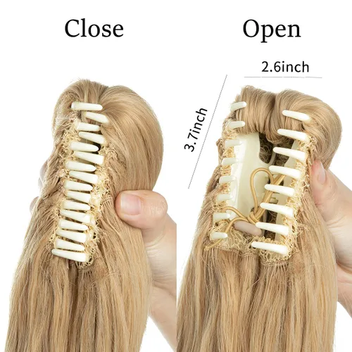 Miniatura 3 de CJL HAIR - Extensión de cola de caballo con clip de garra corto, cordón elástico, cabello rizado falso, balayage, pieza de cabello sintético, fibra