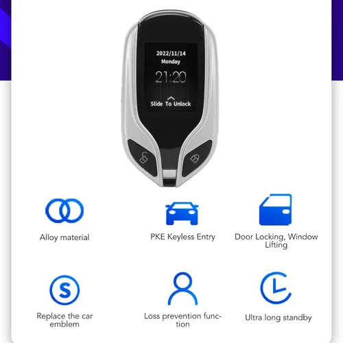 Miniatura 2 de Control remoto de entrada sin llave para automóvil, pantalla LCD, llave inteligente universal para automóvil con un botón de inicio de tiempo
