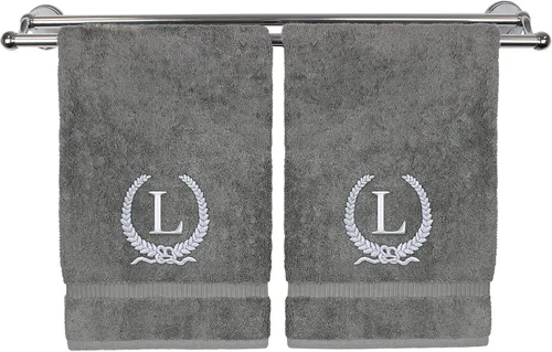 Miniatura 119 de Toalla de mano con monograma, regalo personalizado, 16 x 30 pulgadas, diseño de corona dorada bordada con letra blanca en toalla negra, extra