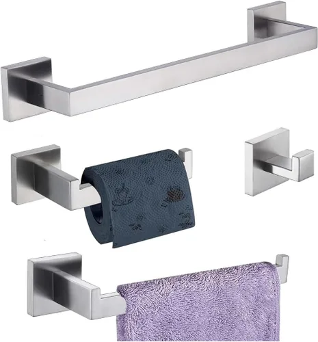 Juego de Accesorios de Baño de 4 Piezas de Níquel Cepillado Juego de Accesorios de Baño SUS304 Incluye Toallero de 16