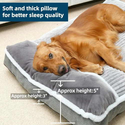 Miniatura 5 de Cama para Perros Grandes, Colchón para Perro con Almohada para Jaula Perrera, Cama Sofá para Mascotas, Cama para Mascotas Súper Suave para Razas