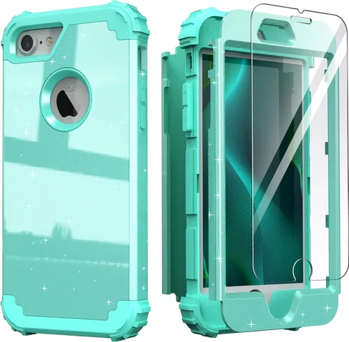 Miniatura 26 de IDweel Funda para iPhone 8, para iPhone 7 con protector de pantalla, 3 en 1, híbrida resistente a prueba de golpes, funda de policarbonato duro