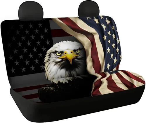 Miniatura 31 de AFPANQZ Funda protectora para asiento trasero de automóvil, con bandera patriótica estadounidense, solo para asiento trasero de automóvil, camión