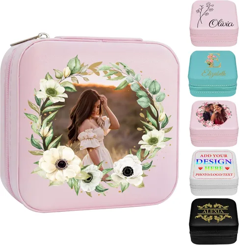 Miniatura 17 de Joyero personalizado con nombre, joyero de viaje portátil personalizado, organizador de joyas de cuero, cajas de dama de honor, boda, regalo
