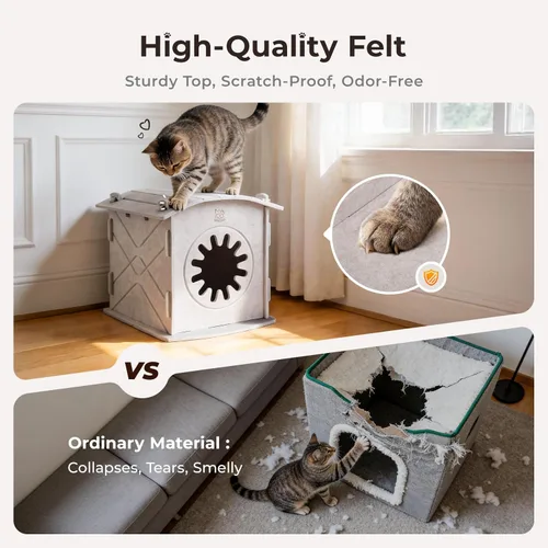 Miniatura 2 de Casas para Gatos de Interior: Casa Cueva de Fieltro para Gatos, Resistente a Arañazos, Cálida con Aislamiento y Cubierta, Tienda Refugio para Regalo