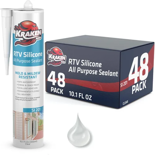 Miniatura 10 de Kraken Bond Sellador de silicona gris resistente al agua Cartucho de 100 a 10 onzas líquidas – RTV silicona calafateo para cocina y baño, todo uso