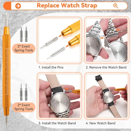 Miniatura 12 de Ohuhu - Kit de reparación de reloj, 192 piezas mejoradas de alta resistencia para extracción de eslabones de reloj, kit de herramientas de repuesto