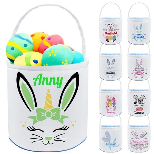Miniatura 13 de Cesta de Pascua personalizada con nombre, bolsas de lona personalizadas para niños, cestas de Pascua para bebés, niños y niñas, color azul