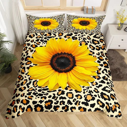 Erosebridal Funda de edredón de leopardo, juego de cama de girasol, diseño abstracto de piel de guepardo para niños, niñas y mujeres, hombre, funda