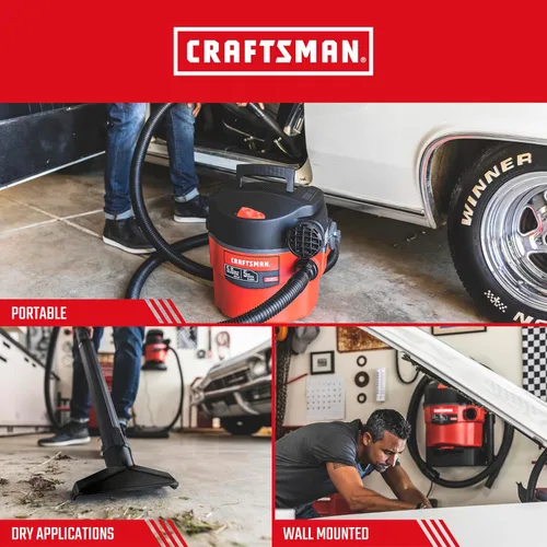 Miniatura 4 de CRAFTSMAN CMXEVBE17925 Aspiradora húmeda/seca de 5 galones, 5.0 HP máximo, aspirador portátil y de montaje en pared con filtro, 2 mangueras