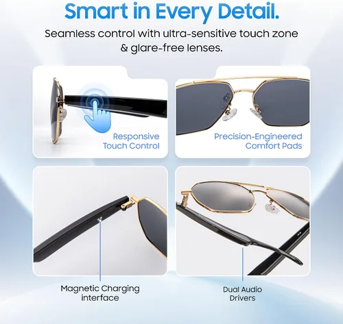 Miniatura 8 de LIMU Gafas de sol inteligentes Gen 5 AI – Gafas de sol inteligentes de diseño alemán con intérprete de IA en tiempo real, audio Bluetooth de oreja