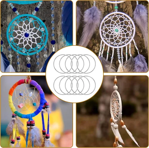 Miniatura 7 de 10 anillos de metal de 4 pulgadas para manualidades, aros de plata de macramé, anillos florales para manualidades, suministros de macramé