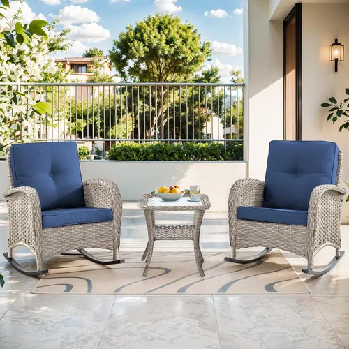 Miniatura 15 de Mecedora de Artfurniz para patio: Silla mecedora de mimbre para exteriores con cojín removible, con capacidad de peso de 300 libras, asiento Mimbre