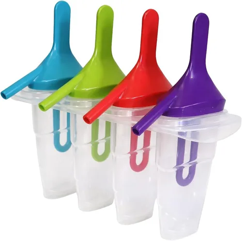 Moldes para paletas de hielo con pajilla, juego de 4 moldes grandes sin BPA, reutilizable, congelador, máquina para jugo, yogur, fruta