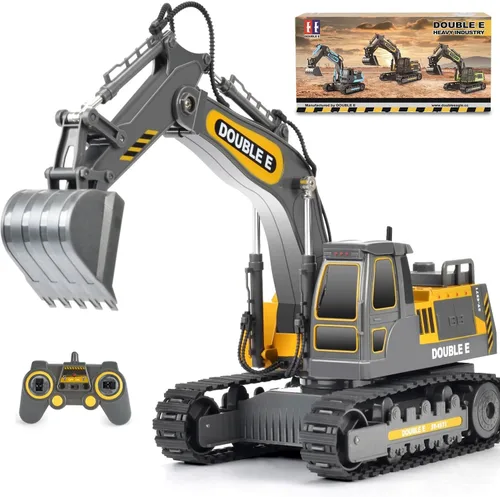 Miniatura 10 de DOUBLE E Juguete de excavadora a control remoto, excavadoras a control remoto, caja de arena, juguetes de construcción hidráulicos, vehículo