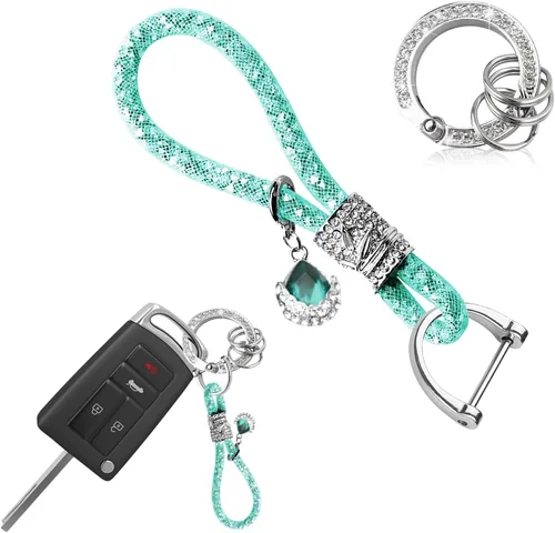 Ziciner Llavero de cristal brillante para mujeres y niñas, llavero de automóvil con purpurina, accesorios universales para llavero (verde)