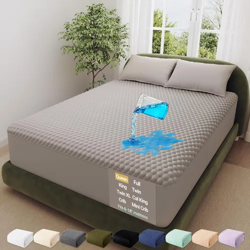 Miniatura 36 de OhGeni - Protector de colchón 100% impermeable tamaño Queen, almohadilla suave para colchón, resistente al pelo de mascotas y a la enuresis 1- Blanco