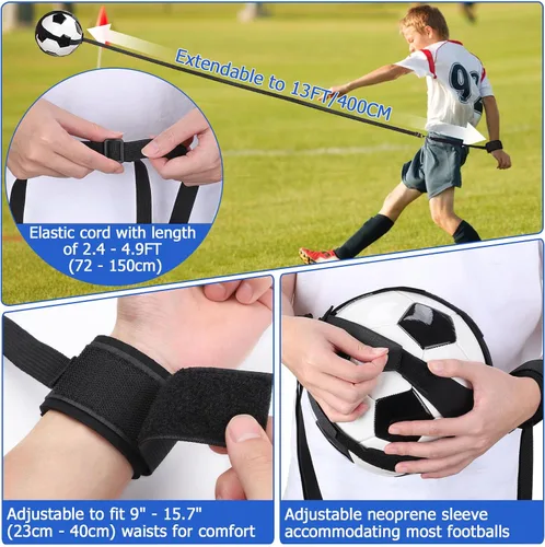Miniatura 3 de TOBWOLF Cinturón de muñeca entrenador de patadas de fútbol individual, entrenadores de balón de fútbol con mango ajustable y cuerda que se adapta a