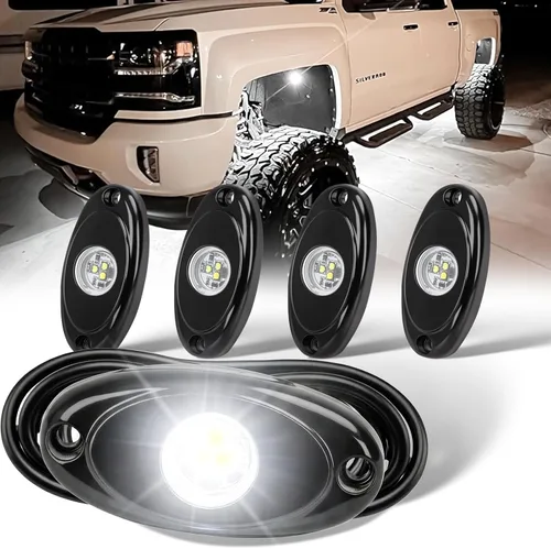 Luces de roca LED 4PODS, de neón impermeable, luz para bajos de la carrocería para automóvil, camioneta, ATV, UTV, SUV, Jeep Offroad, lancha Blanco