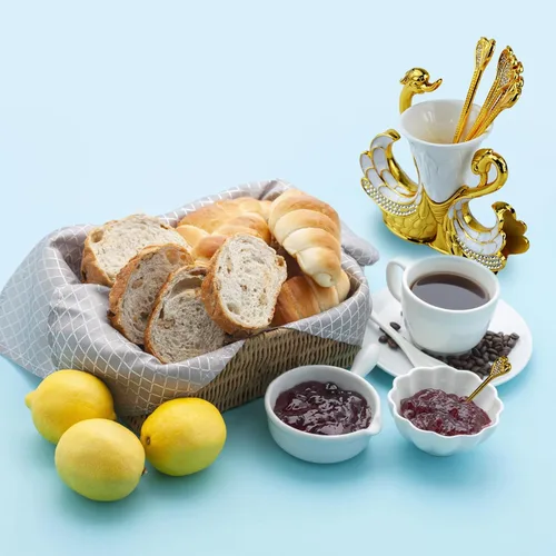 Miniatura 6 de Juego de cucharas con base de cisne dorado, cubiertos decorativos de cisne con 6 cucharas, cucharas de café, organizador para postres, helado