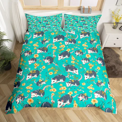 Juego de ropa de cama de zarigüeya para niños, tamaño individual, regalo de zarigüeyas, juego de funda de edredón para niños, niñas, adolescentes,