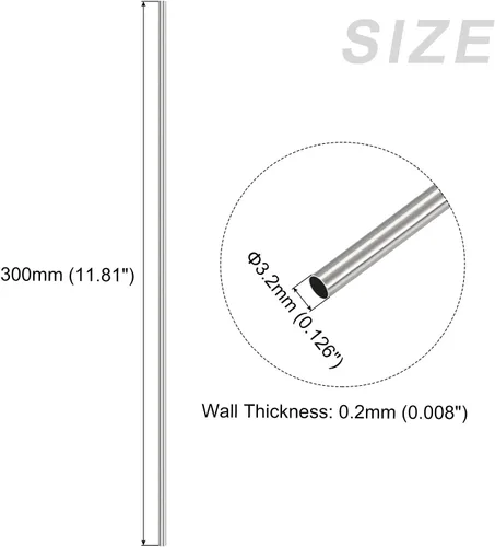 Miniatura 2 de METALLIXITY Tubo de acero inoxidable 304 (0.126 in de diámetro x 0.008 in de pared T x 11.811 in de largo), tubo recto - para muebles del hogar