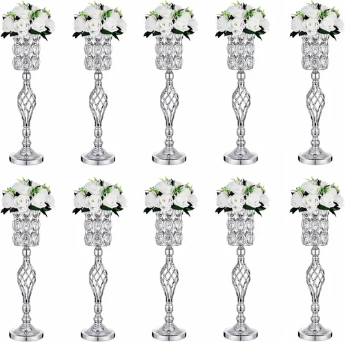 Miniatura 12 de Jarrones de cristal para centros de mesa de boda, juego de 2 jarrones dorados de metal, versátiles soportes para flores de 24 pulgadas de alto