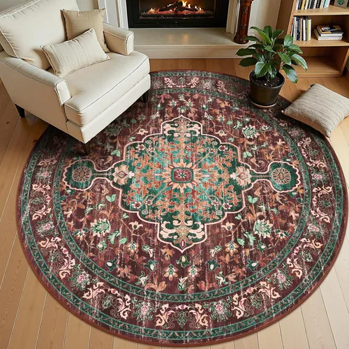 Miniatura 74 de U'Artlines Alfombra de Área Bohemia Lavable, 2x3 Pequeña Suave Antideslizante Vintage Felpudo para Puerta Frontal Interior Alfombra Verde