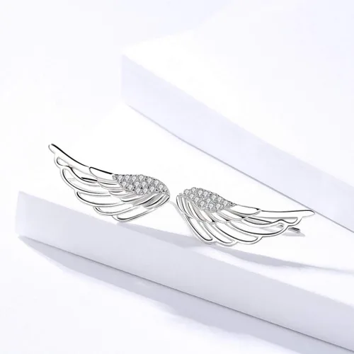 Miniatura 5 de Oído Crawler, Mariafashion Cuff Earrings Plata Sterling Climber Hipoalergénico Oído Envoltura Angular Alas Diamante Zircon Stud Pendientes