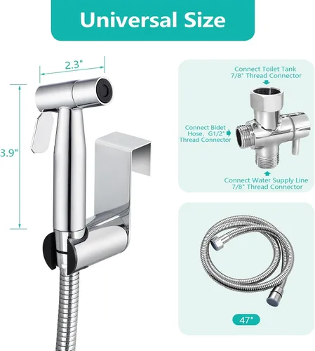 Miniatura 8 de BARROCK Pulverizador de bidé para inodoro, rociador de mano con chorro para inodoros existentes con manguera de bidé, presión de agua ajustable