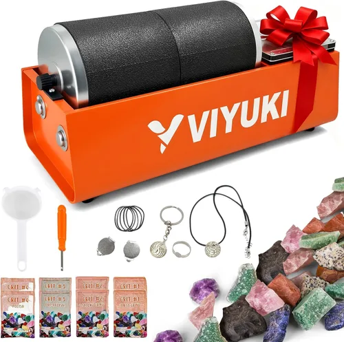 Miniatura 7 de Kit de pulidor de rocas VIYUKI - Incluye piedras preciosas en bruto, 4 granos de pulido, cierres de joyería, instrucciones de funcionamiento, gran