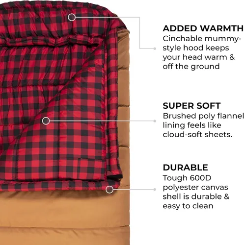 Miniatura 4 de TETON Sports Deer Hunter Sleeping Bag, Warm and Comfortable Camping Sleeping Bag, Teton Tough Canvas Shell for Camping, Hunting, and Cold Weather