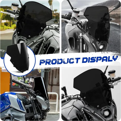 Miniatura 6 de Parabrisas de motocicleta de 12 pulgadas para MT09 MT-09/SP FZ09 2021 2022 2023 deflector de viento delantero con soporte de montaje, negro