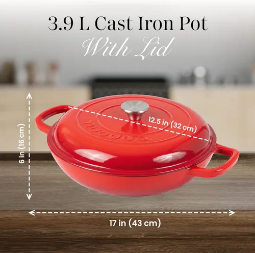 Miniatura 3 de Cacerola poco profunda de hierro fundido con tapa – Olla de horno holandés antiadherente, apta para horno hasta 500° F – Ollas de cocina resistentes