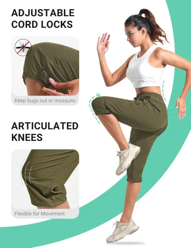 Miniatura 12 de BVVU Pantalones cargo capri de senderismo para mujer, ligeros, de secado rápido, pantalones deportivos impermeables para exteriores, pantalones