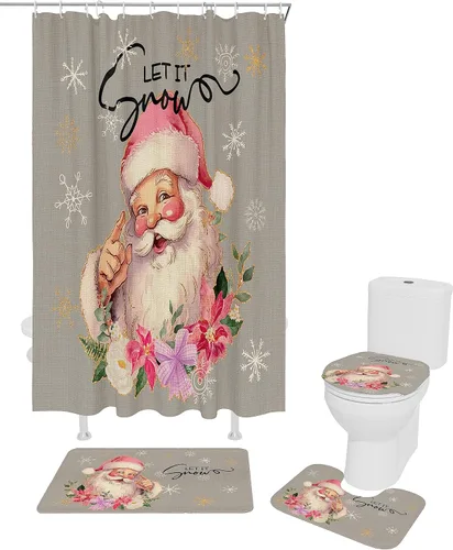 Miniatura 2 de Juego de baño de Navidad con accesorios para cortina de ducha, 36 x 72 pulgadas de largo, cortina con tapete de baño pequeño, juego de alfombra