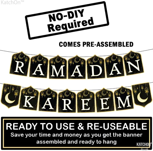 Miniatura 2 de KatchOn, Ramadan Kareem Banner - 10 pies, negro y dorado, cartulina, rectangular